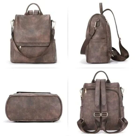 NEW Backpack PU Leather Brown Coffee - Picture 6 of 7
